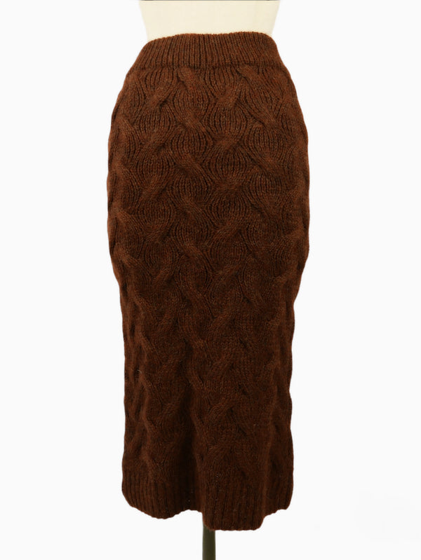 Brown cable hand knitted skirt
