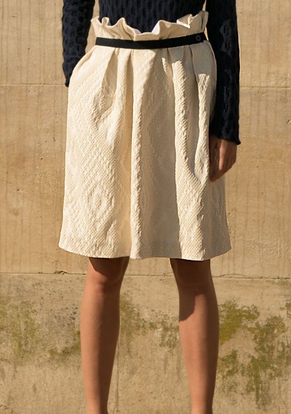Off white Jacquard paper bag skirt with gathered-waist style