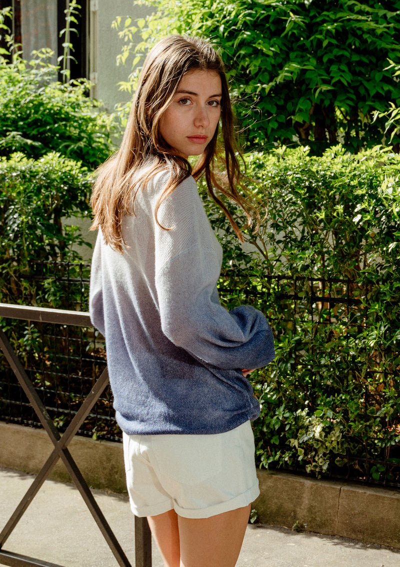 Dip dyed navy cashmere sweater 