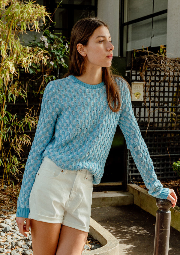 Blue honeycomb cotton sweater