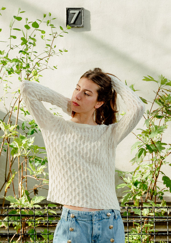 Ivory cable knit cotton sweater