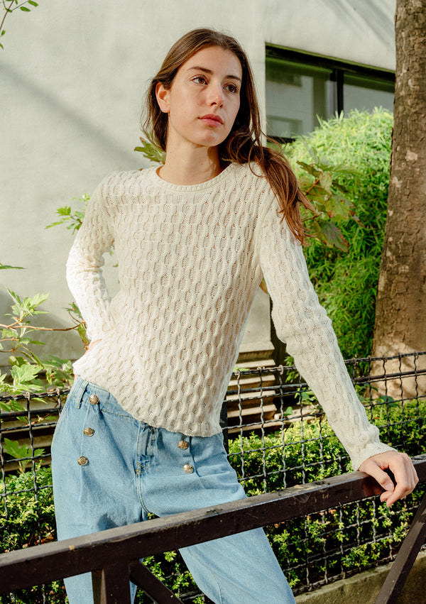 Ivory cable knit cotton sweater