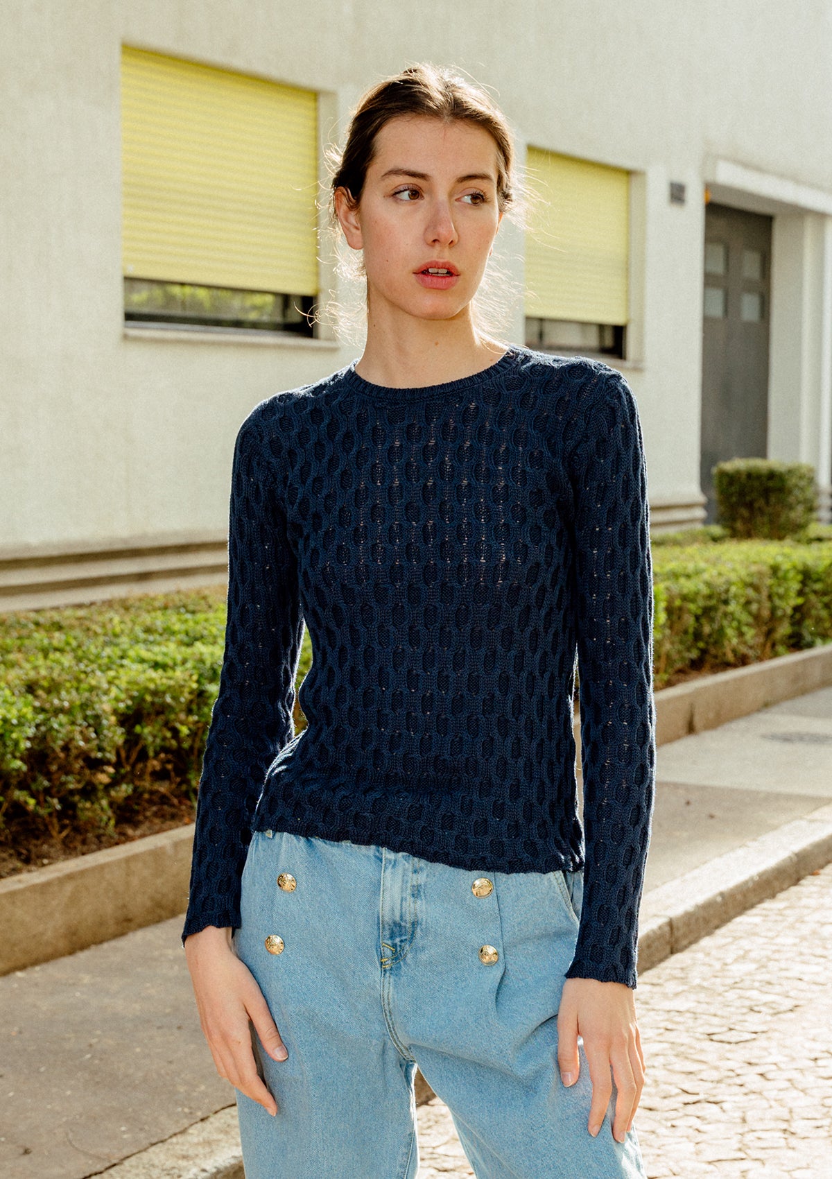 Navy cable knit cotton sweater