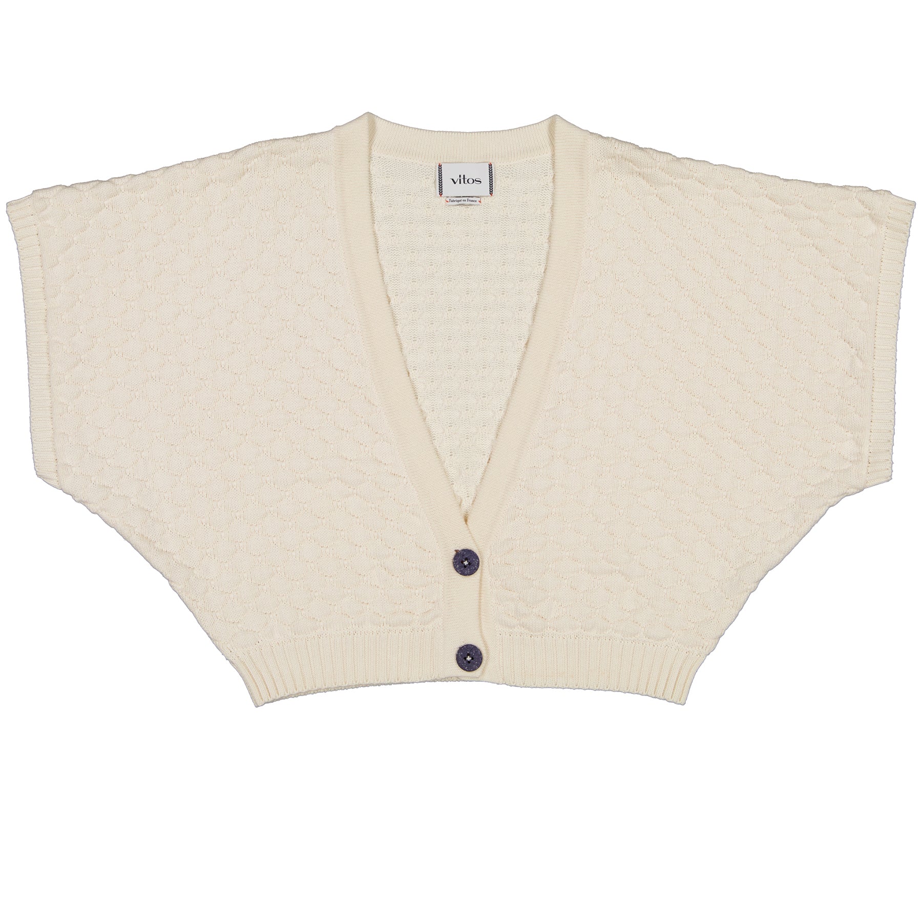 Vitos 1925 VS7 white color deep V neck cotton cropped cardigan with kimono sleeves